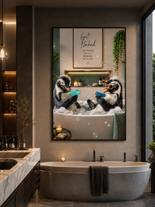 Funny Penguin Bathroom Poster, Get Naked Just Kidding Wall Art