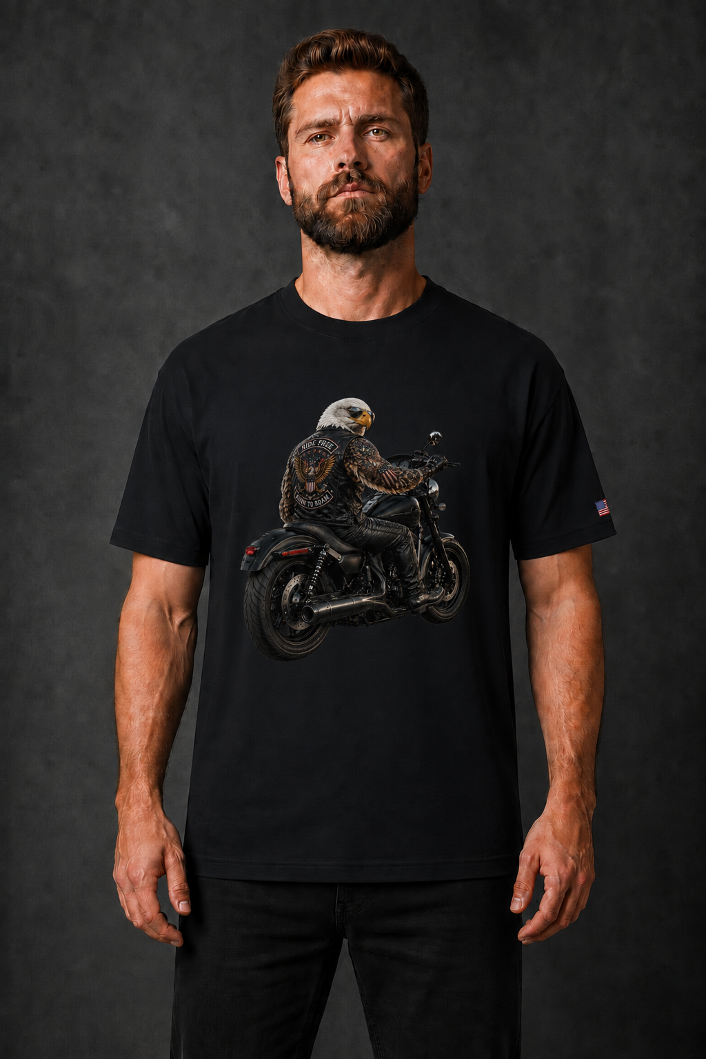 Ride Free Born to Roam Biker Shirt, Patriotic Eagle Motorcycle T-Shirt, American Flag Graphic Tee, Unisex Rider Gift