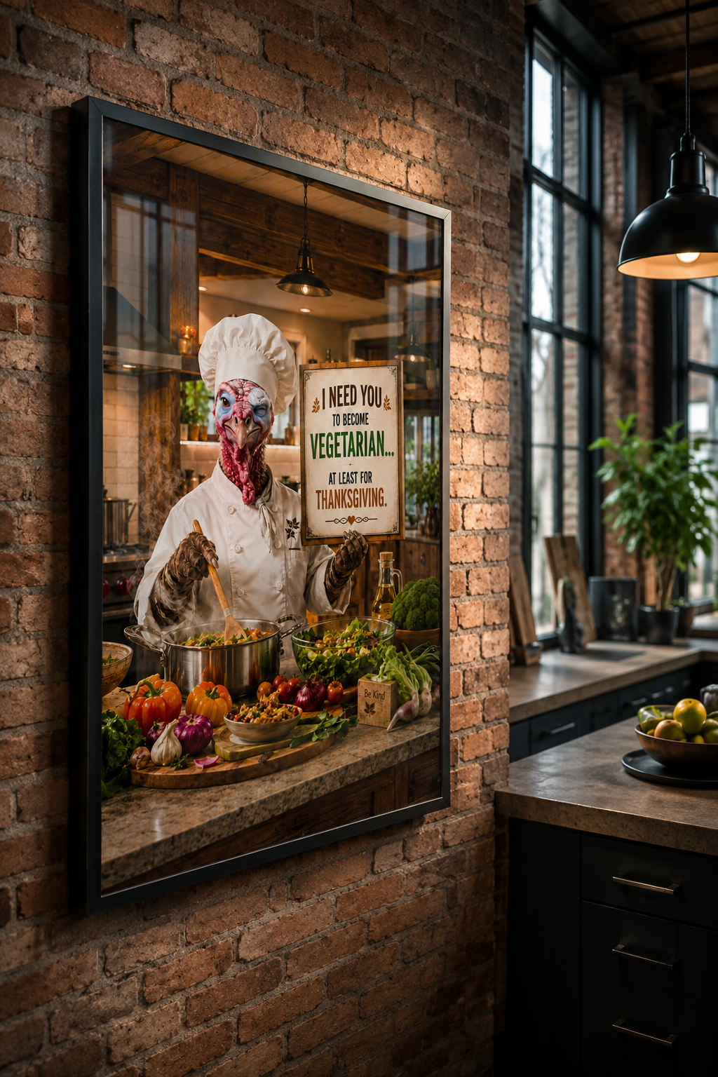 Funny Vegetarian Thanksgiving Turkey Chef Poster, Kitchen Wall Art, Thanksgiving Decor, Humorous Holiday Print