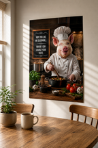 Funny Pig Chef Poster, Rustic Kitchen Wall Art with Farmhouse Humor for Cooking Lovers