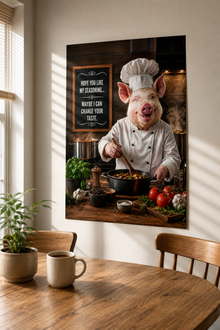 Funny Pig Chef Poster, Rustic Kitchen Wall Art with Farmhouse Humor for Cooking Lovers