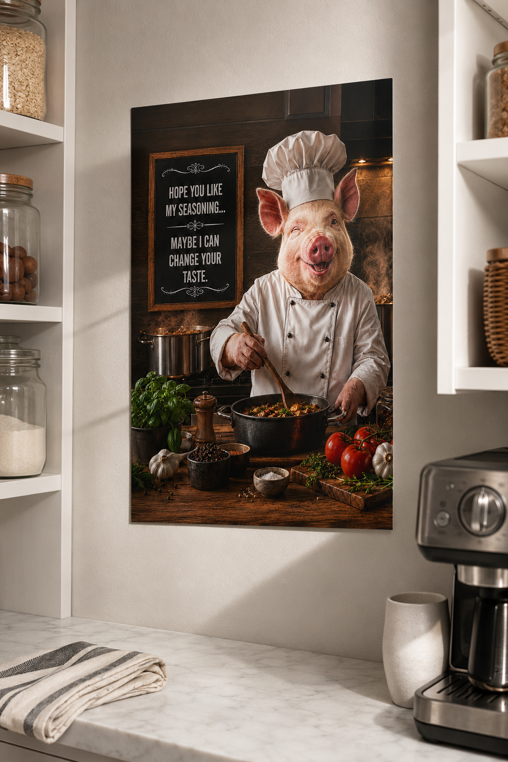 Funny Pig Chef Poster, Rustic Kitchen Wall Art with Farmhouse Humor for Cooking Lovers