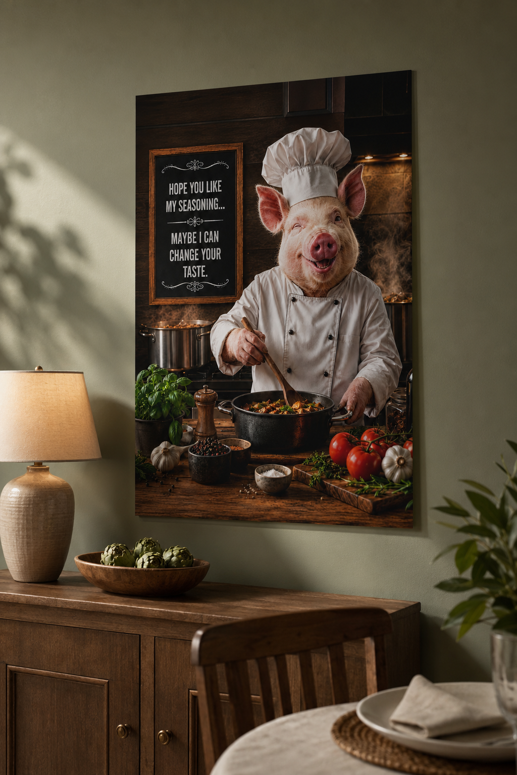Funny Pig Chef Poster, Rustic Kitchen Wall Art with Farmhouse Humor for Cooking Lovers