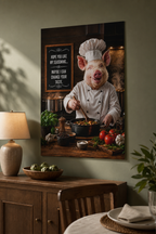 Funny Pig Chef Poster, Rustic Kitchen Wall Art with Farmhouse Humor for Cooking Lovers