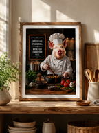 Funny Pig Chef Poster, Rustic Kitchen Wall Art with Farmhouse Humor for Cooking Lovers