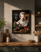 Funny Pig Chef Poster, Rustic Kitchen Wall Art with Farmhouse Humor for Cooking Lovers