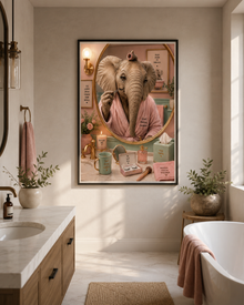 Impression murale éléphant premium, décoration de salle de bain amusante et affiche animale de luxe