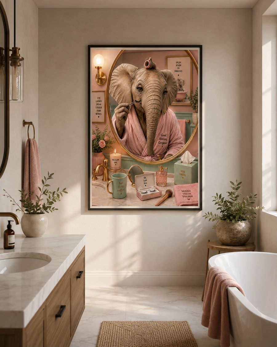 Premium Elephant Wall Art Print, Funny Bathroom Decor and Luxury Animal Poster