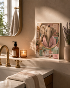 Impression murale éléphant premium, décoration de salle de bain amusante et affiche animale de luxe