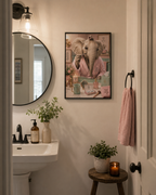 Impression murale éléphant premium, décoration de salle de bain amusante et affiche animale de luxe
