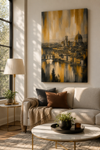 Toile murale Florence, paysage urbain doré de Florence en Italie, impression sur toile du Duomo et de la rivière Arno, décoration italienne de luxe