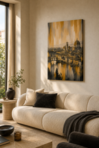Toile murale Florence, paysage urbain doré de Florence en Italie, impression sur toile du Duomo et de la rivière Arno, décoration italienne de luxe