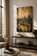 Toile murale Florence, paysage urbain doré de Florence en Italie, impression sur toile du Duomo et de la rivière Arno, décoration italienne de luxe