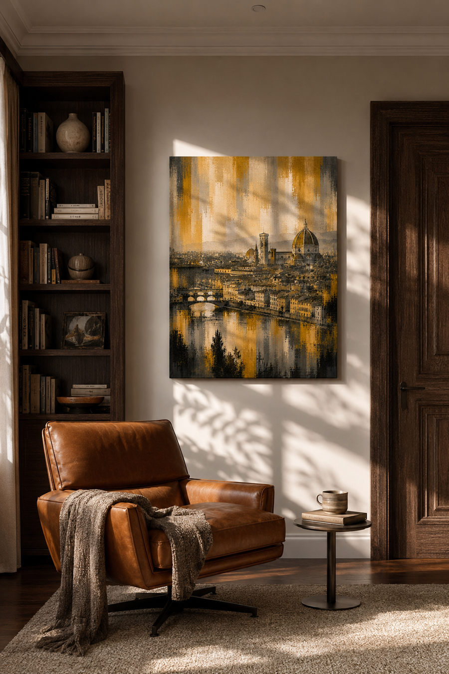 Florence Canvas Wall Art, Golden Florence Italy Cityscape, Duomo and Arno River Canvas Print, Luxury Italian Decor