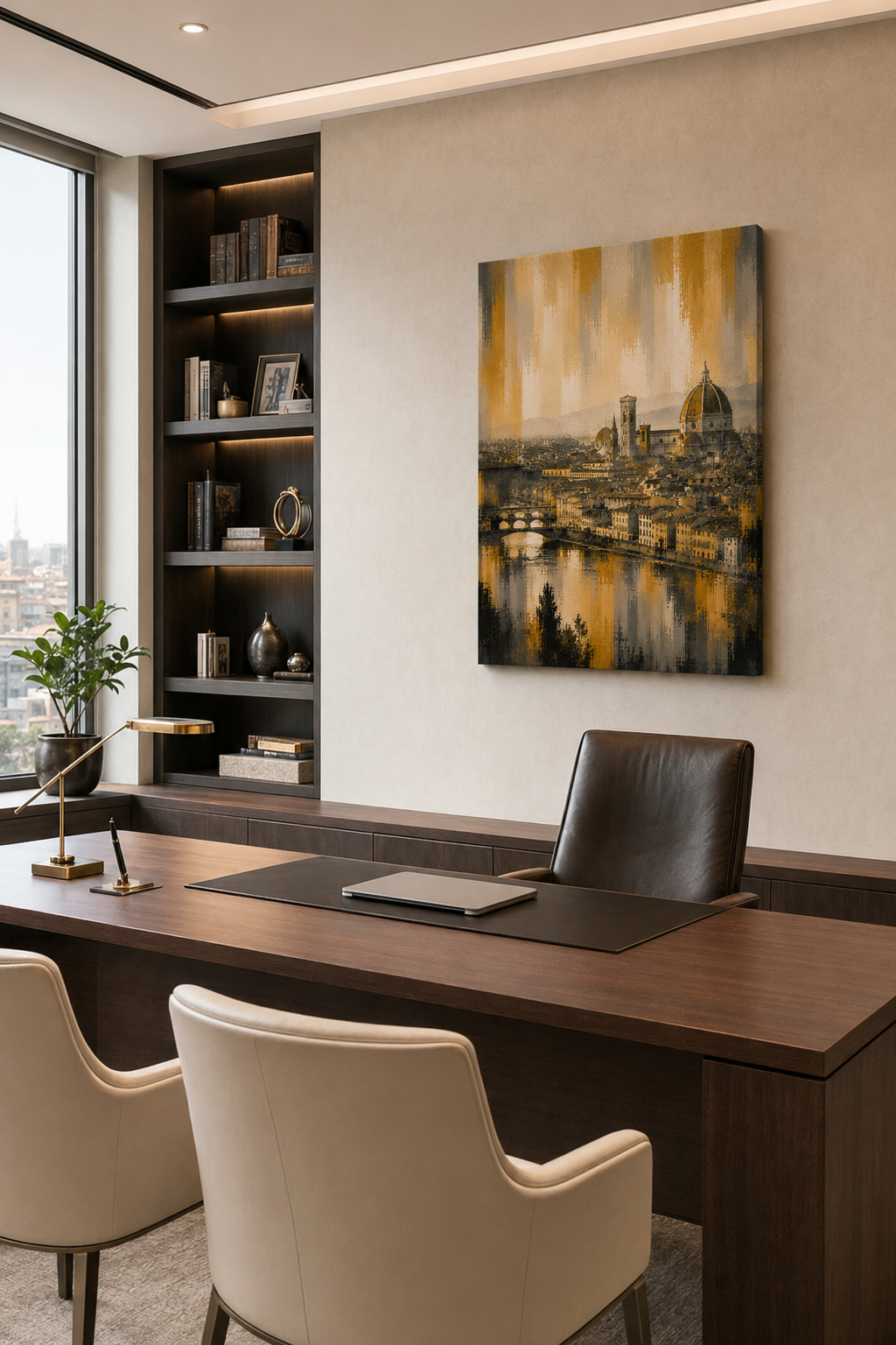 Toile murale Florence, paysage urbain doré de Florence en Italie, impression sur toile du Duomo et de la rivière Arno, décoration italienne de luxe