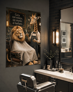 Affiche murale amusante d'animaux de barbier lion girafe espagnol, décoration murale humoristique pour caverne d'homme