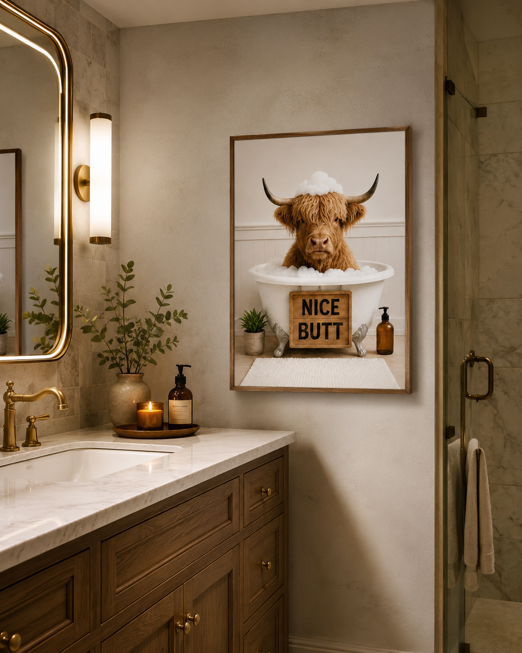 Funny Highland Cow Bathroom Poster, Nice Butt Wall Art, Unframed Farmhouse Bathroom Decor Print