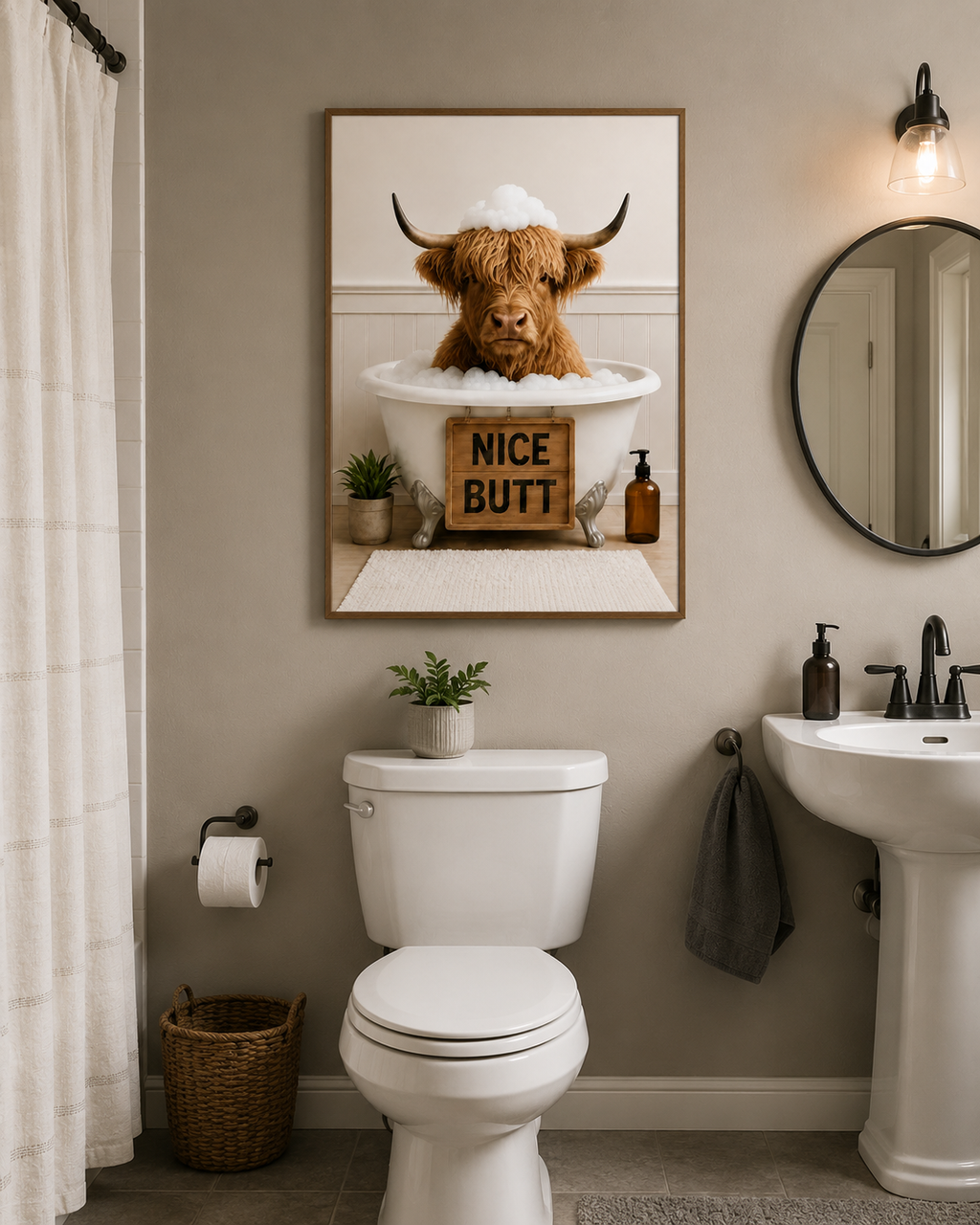 Funny Highland Cow Bathroom Poster, Nice Butt Wall Art, Unframed Farmhouse Bathroom Decor Print