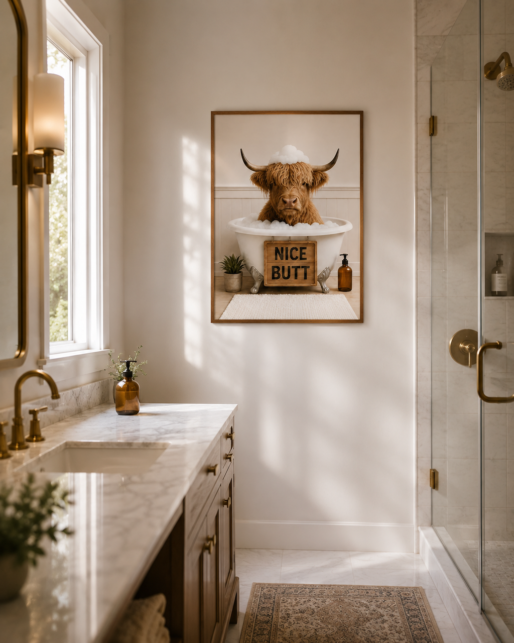 Funny Highland Cow Bathroom Poster, Nice Butt Wall Art, Unframed Farmhouse Bathroom Decor Print