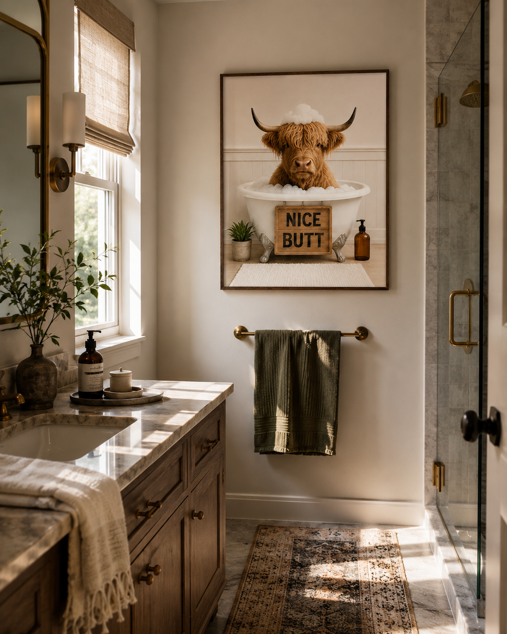 Funny Highland Cow Bathroom Poster, Nice Butt Wall Art, Unframed Farmhouse Bathroom Decor Print