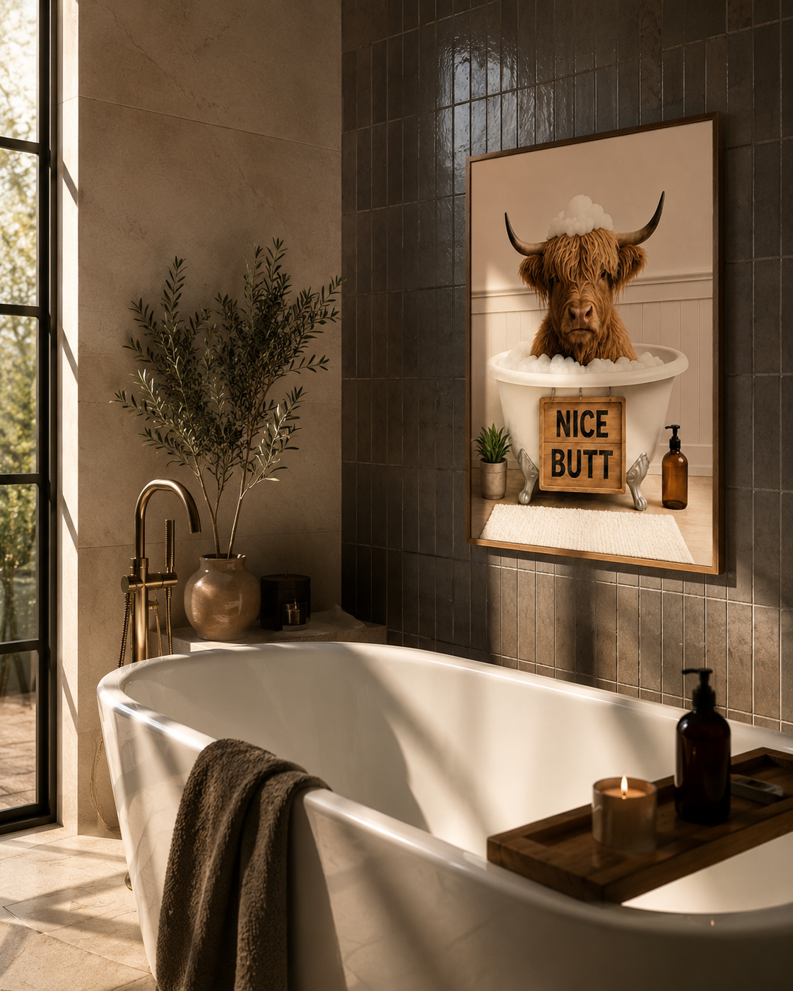 Funny Highland Cow Bathroom Poster, Nice Butt Wall Art, Unframed Farmhouse Bathroom Decor Print