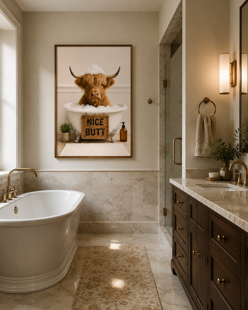 Funny Highland Cow Bathroom Poster, Nice Butt Wall Art, Unframed Farmhouse Bathroom Decor Print