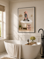 Funny Zebra Bath Poster, Wash Worries Away Wall Art, Whimsical Animal Print