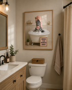 Funny Zebra Bath Poster, Wash Worries Away Wall Art, Whimsical Animal Print