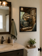 Affiche humoristique d'alligator pour salle de bain. « Working on My Bite » Décoration murale pour cabinet dentaire