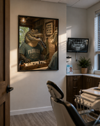 Affiche humoristique d'alligator pour salle de bain. « Working on My Bite » Décoration murale pour cabinet dentaire