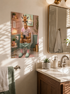 Funny Giraffe Bathroom Wall Art – Whimsical Animal Poster for Guest Bath Decor
