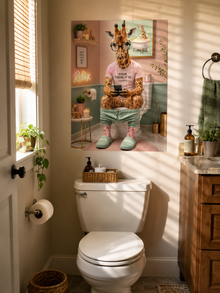 Funny Giraffe Bathroom Wall Art – Whimsical Animal Poster for Guest Bath Decor