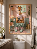Funny Giraffe Bathroom Wall Art – Whimsical Animal Poster for Guest Bath Decor