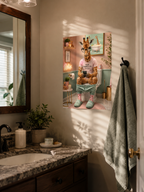 Funny Giraffe Bathroom Wall Art – Whimsical Animal Poster for Guest Bath Decor
