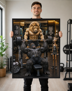 Funny Gorilla Bench Press Poster, Lion Spotter Fitness Wall Art, Workout Animal Print