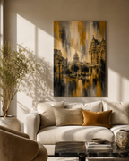 Abstract Havana City Canvas, Gold Black Gray Architecture Wall Art