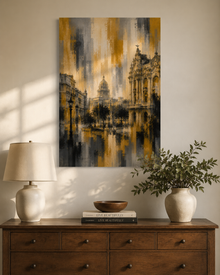 Abstract Havana City Canvas, Gold Black Gray Architecture Wall Art