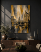 Abstract Havana City Canvas, Gold Black Gray Architecture Wall Art