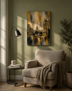 Abstract Havana City Canvas, Gold Black Gray Architecture Wall Art