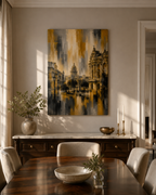 Abstract Havana City Canvas, Gold Black Gray Architecture Wall Art