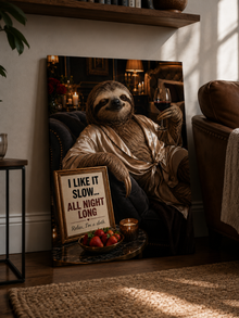 Funny Sloth Wine Poster, Luxury Bar Lounge Wall Decor with Adult Humor