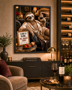 Funny Sloth Wine Poster, Luxury Bar Lounge Wall Decor with Adult Humor