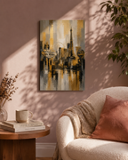 Abstract Las Vegas Skyline Canvas, Gold Black Gray City Wall Art, Welcome Sign