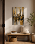 Abstract Las Vegas Skyline Canvas, Gold Black Gray City Wall Art, Welcome Sign