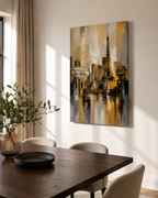 Abstract Las Vegas Skyline Canvas, Gold Black Gray City Wall Art, Welcome Sign