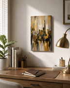 Abstract Las Vegas Skyline Canvas, Gold Black Gray City Wall Art, Welcome Sign