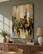 Abstract Las Vegas Skyline Canvas, Gold Black Gray City Wall Art, Welcome Sign