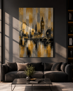 Abstract London Skyline Canvas Art, Gold Black Gray Cityscape Wall Decor