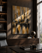 Abstract London Skyline Canvas Art, Gold Black Gray Cityscape Wall Decor