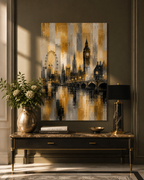 Abstract London Skyline Canvas Art, Gold Black Gray Cityscape Wall Decor